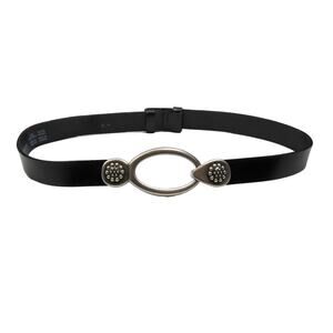 Landes Black Rustic Western Chunky Buckle Genuine Leather Belt Retro